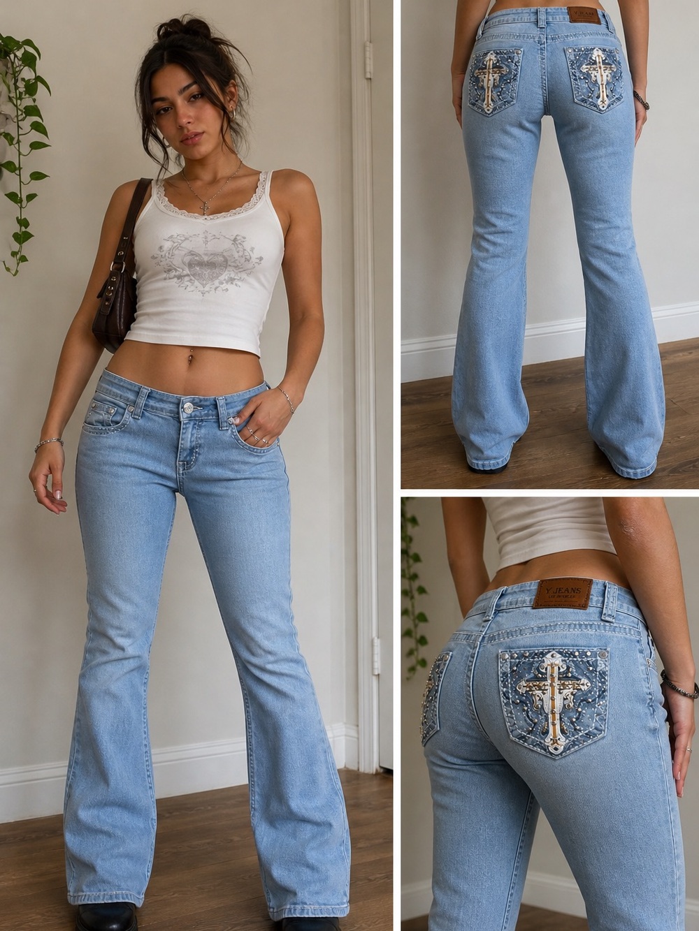 Embellished Light Blue Flare Jeans - Women